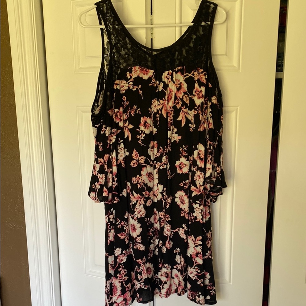 Blue Rain Floral Cold Shoulder Sleeveless Dress